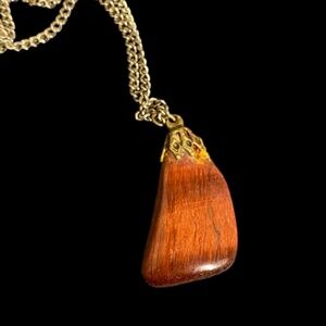 Vintage Red Tigers Dragon Eye Teardrop Pendant Necklace 1970s Handmade 18" Chain